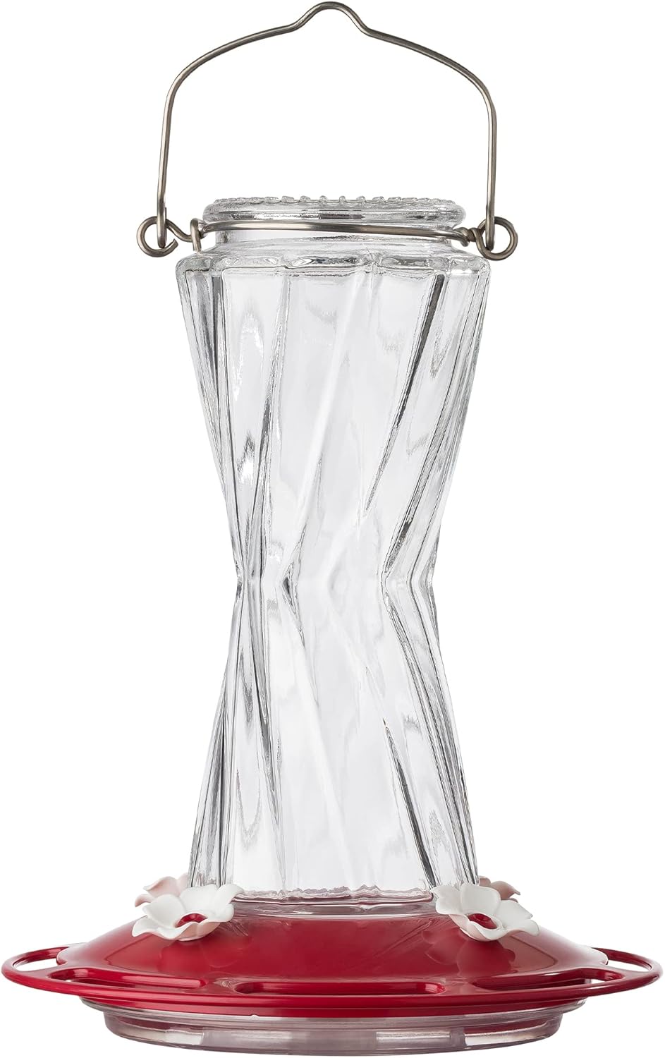 More Birds Bohemian Hummingbird Feeder, Glass Hummingbird Feeders for Outdoors, 4 Feeding Stations, 20 Ounces, Red