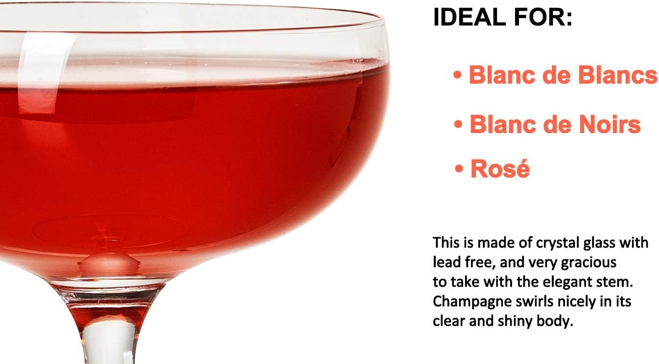 Champagne Coupe Glass Set of 2, Crystal Champagne Saucer, Good for Gathering Party Anniversary at Home and Bar, 7 oz (200 ml)