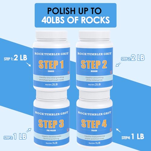 Rock Tumbler Grit Kit [6 Pounds], Polish Up to [40 lbs.] of Rocks, 4 Steps Polish Refill Media Kit, Compatible with Any Tumbler