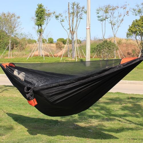 2Person Portable Outdoor Camping Hammock Lightweight Hanging Mosquito Net Hammocks Tree Straps Swing Outdoor Backyard (Black)