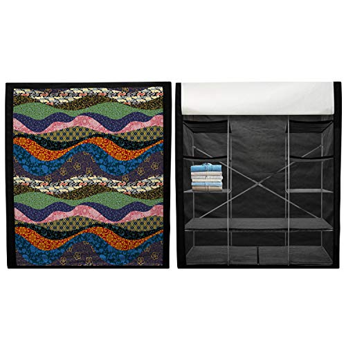 Ambesonne Asian Portable Fabric Wardrobe, Far Eastern Patchwork with Flowers Floral Pattern in Oriental Style Print, Clothing Organizer and Storage Closet with Shelves, 42.5