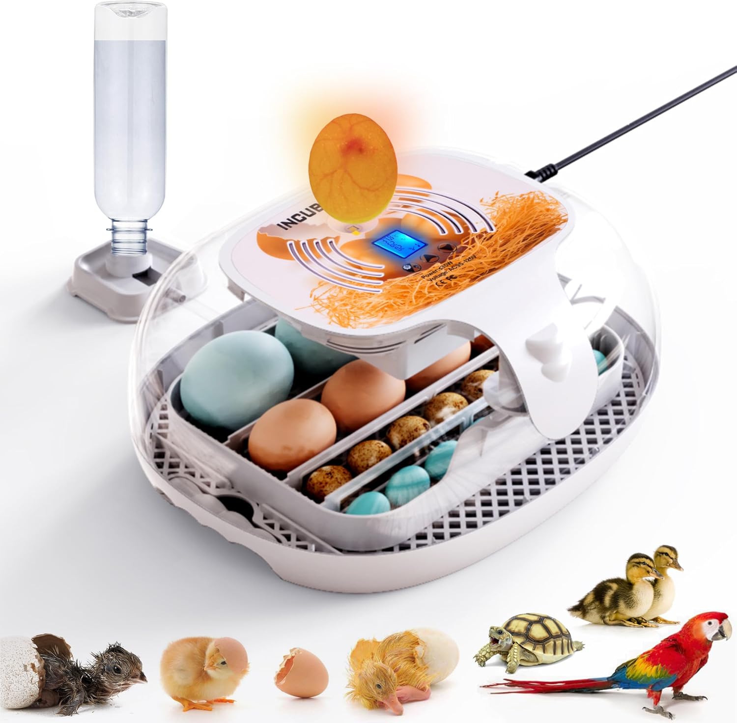 Egg Incubator with Humidity Display,LED Egg Candler,Automatic Egg Turner, Egg Incubator 360°Clear View,Automatic Water Adding,16-35 Eggs Incubator for Hatching Chicken Eggs, Quail Eggs, Duck Eggs
