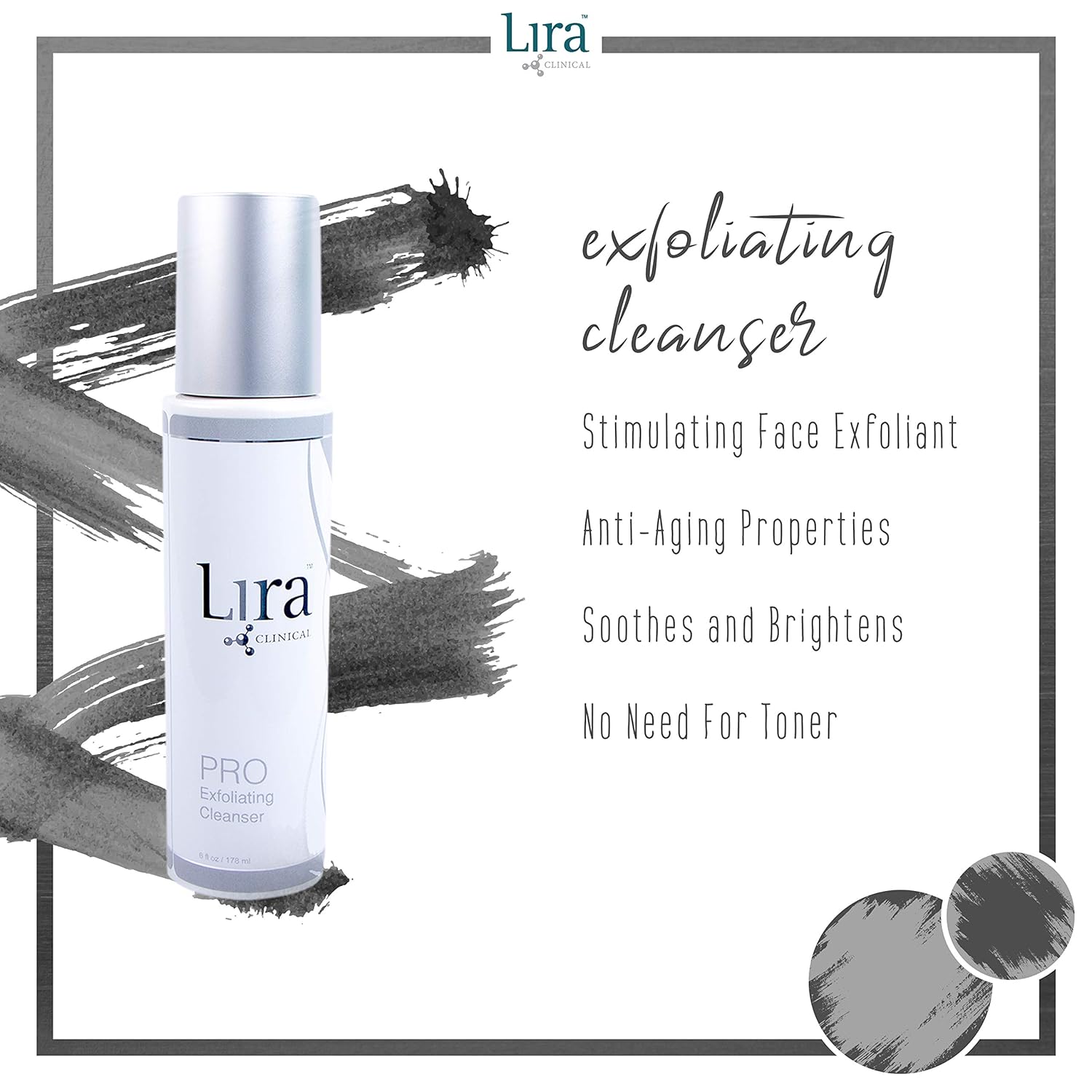Lira Clinical Pro Exfoliating Face Cleanser 6 oz & Bio Lift Creme 4 oz - Lifting, Firming, and Hydrating Face Care for All Skin Types