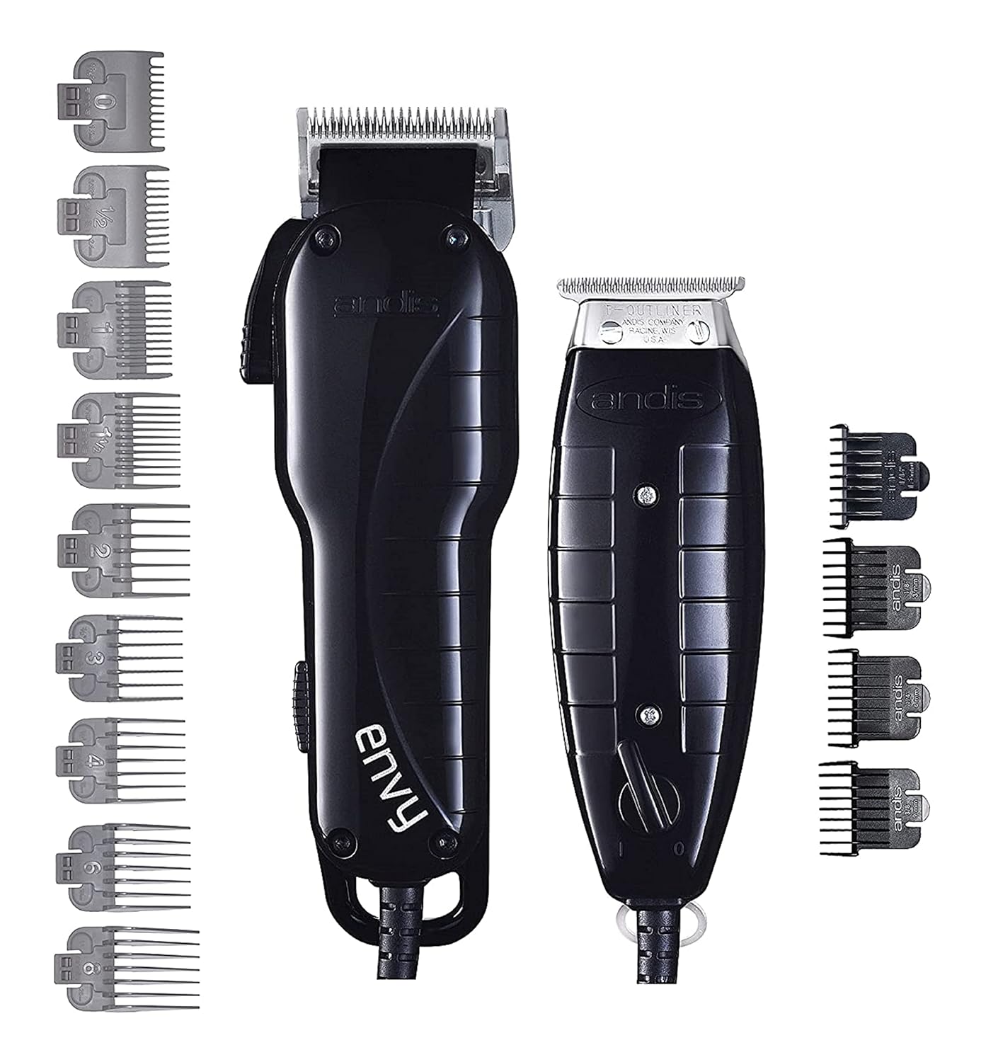 Andis Stylist Combo-Powerful High-Speed Adjustable Clipper Blade & T-Outliner T-Blade Trimmer with fine Teeth for Dry Shaving, outlining and Fading with a BeauWis Blade Brush Included (Black)