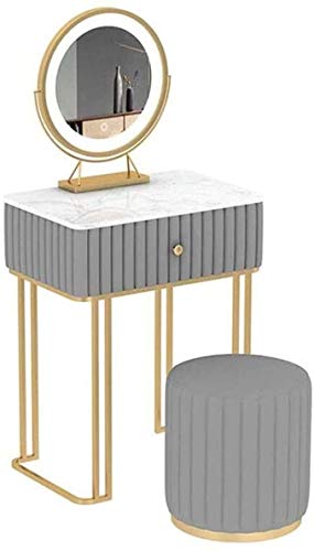 Luxury Dressing Vanity Table w/Stool for Bedroom, Makeup Vanity Simple Small Dressing Table, Home Bedroom Mini Dressing Table, Nordic Style, Marble Countertop, with Makeup Mirror(60cm)