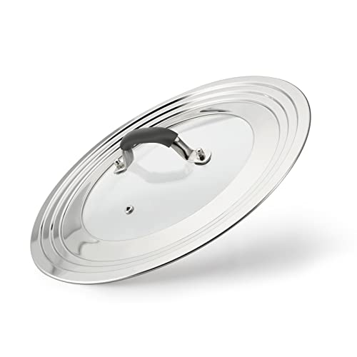 Universal Lid for Pots Pans and Skillets - One Lid Fits All 8.25-12 Inch Pots Frying Pans Skillets Woks, Replacement Pot Lid with Upgraded Heavy Duty Heat Resistant Silicone Handle, Gray