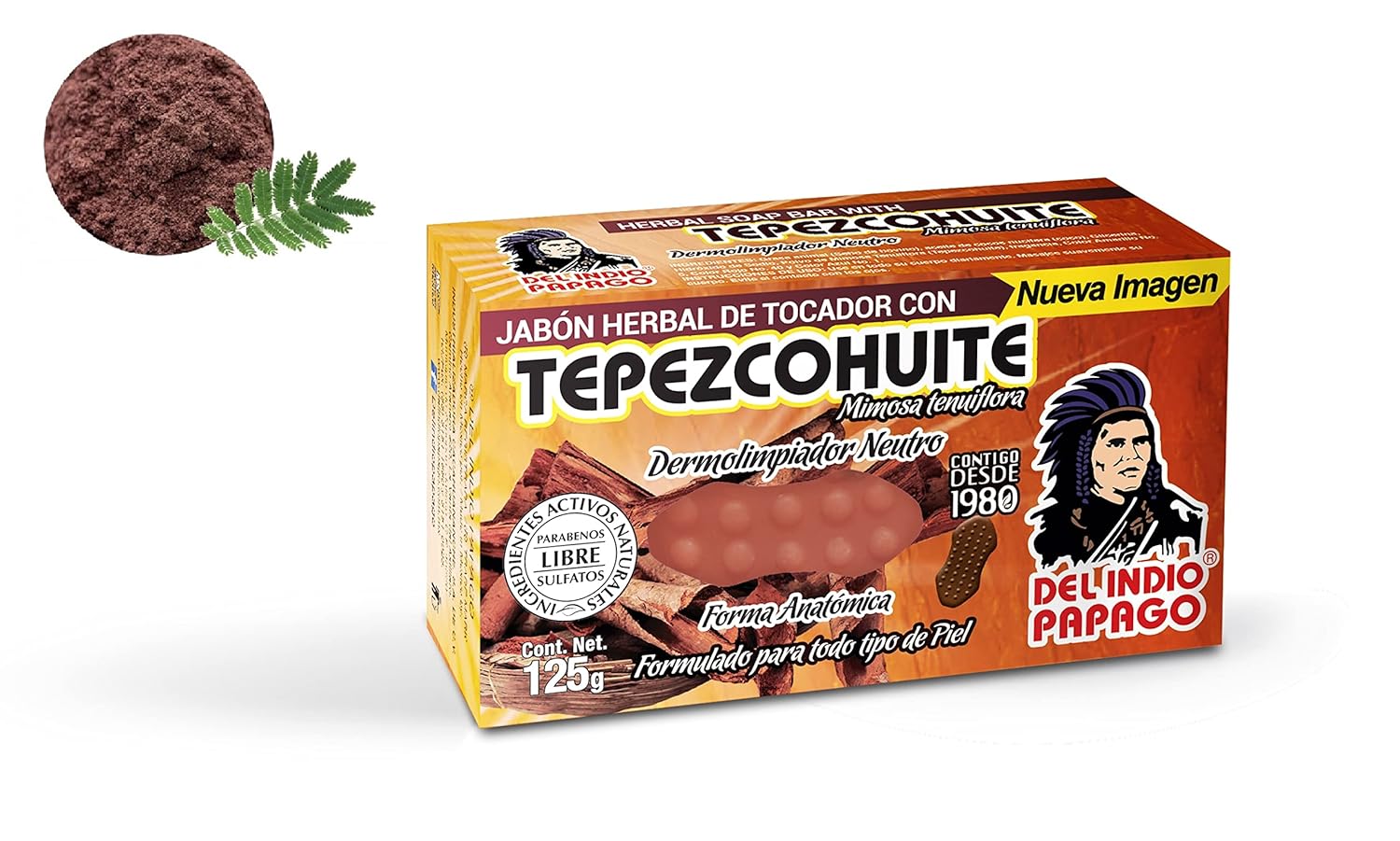 Del Indio Papago Neutral Bar soap with Tepezcohuite 125gr - For All Skin Types - Regenerative and Antioxidant Properties