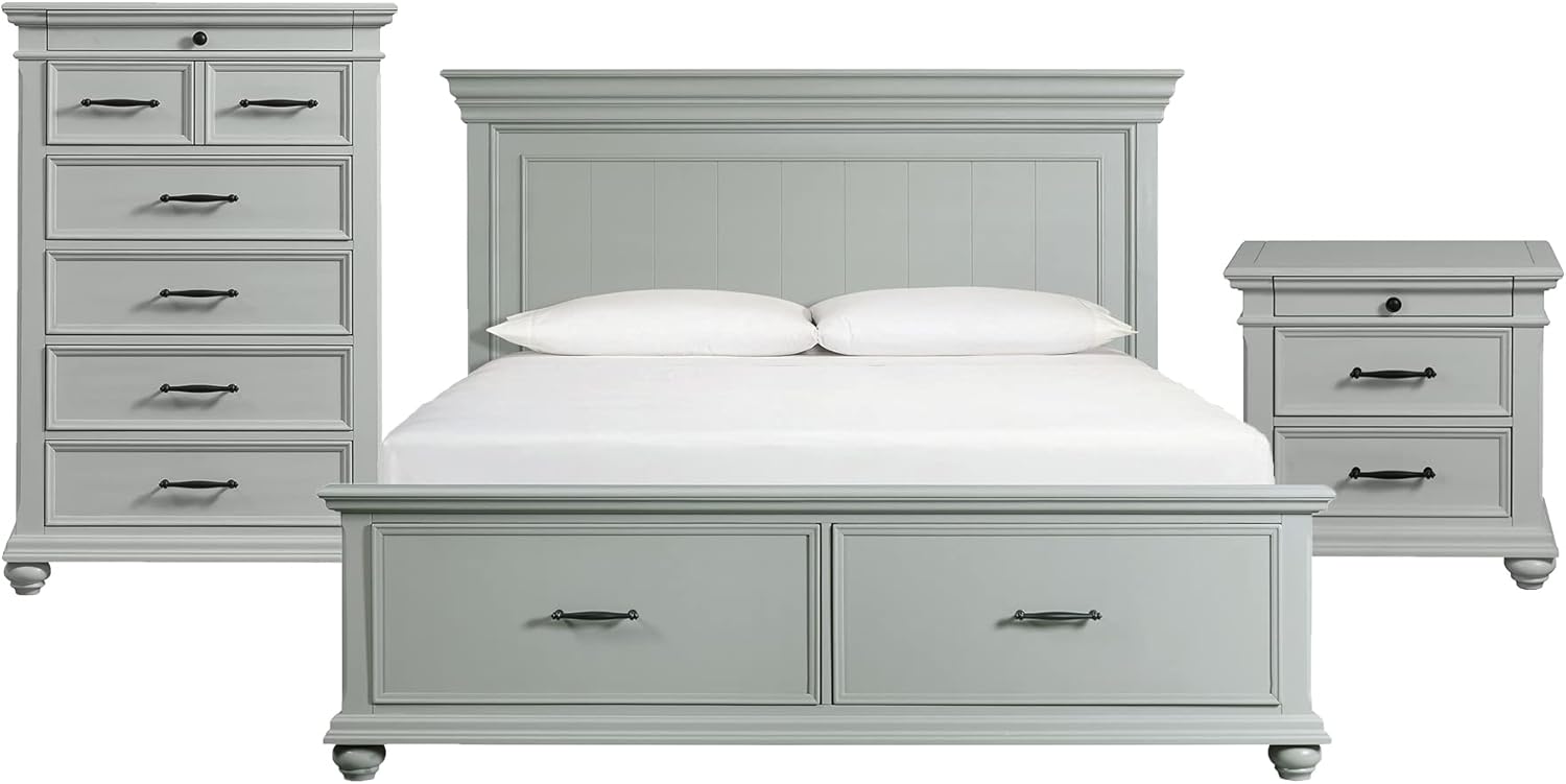 Picket House Furnishings Brooks King Platform Storage 3PC Bedroom Set in Grey