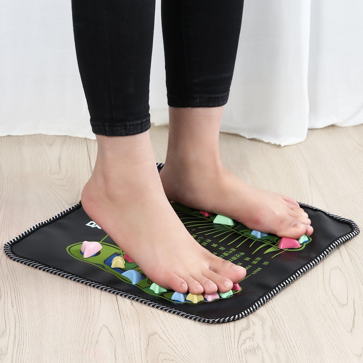 Reflexology Massage Mat Foot Stone Foot Leg Pain Walk Massager Mat Mat Pad Massager (Black)