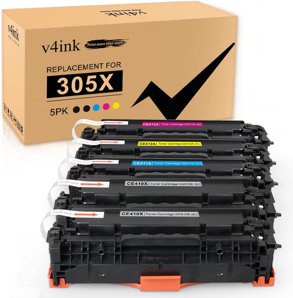 v4ink 5PK Remanufactured Toner Cartridge Replacement for HP 305X CE410X 305A CE410A CE411A CE412A CE413A Toner High Yield for HP Pro 400 MFP M475dn M475dw M451nw M451dn M451dw M375nw Printer