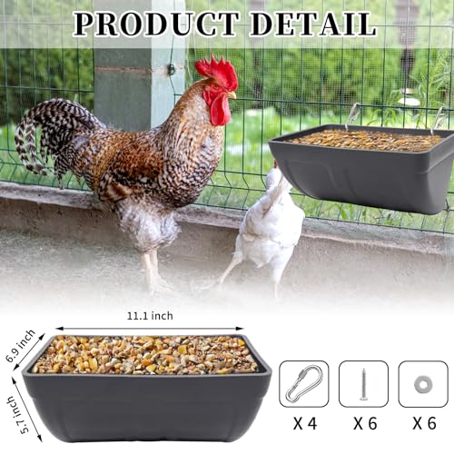 2 Pack Chicken Feeder Feed Trough with Clips Hanging Fence Feeder for Goat Chicken Duck Goose Deer Sheep Piglets Poultry Waterer Bucket Feeding Container for Livestock Goat Feeder Supplies (Gray)