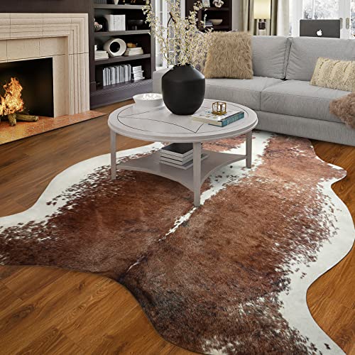 Faux Cowhide Rug Large Cow Print Rug 4.6 x 5.2 Feet Thickened Elastic Cowhide Rug for Bedroom Living Room Home Office Western Decor