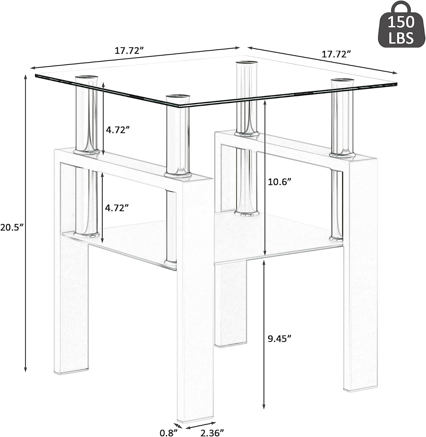2 Piece Set Modern Clear Tempered Glass Tea Table CoffeeTable SideTable Living Room Square Table Home Furniture Restaurant Study Reception Room
