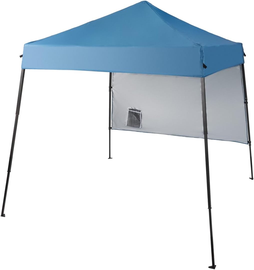 Pop Up Canopy Tent with Backpack, 6'X6' Outdoor Easy Up Canopy with 1 Sidewall and Storage Pockets, Collapsible Shade Tents for Patio Backyard Garden Camping Area, Blue