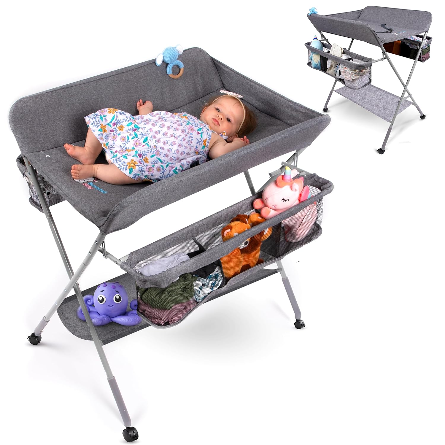 Baby Portable Changing Table for Baby - Baby Changing Tables with 2X Thicker Pad and 2X Storage Capacity - Waterproof and Durable Diaper Changing Table