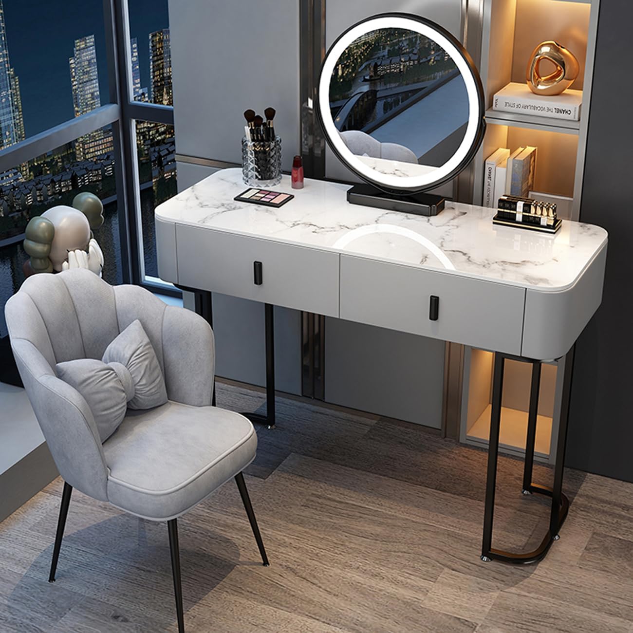 Luxury Vanity Table with Drawers - Bedroom Vanity Desk Set with Chair & LED Smart Makeup Mirror, New Makeup Experience Dressing Table for Her