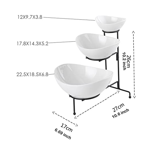 Fruit Basket 3 Tier Fruit Bowl, Fruit Basket With Metal Rack, Tiered Ceramic Serving Tray Set For Dessert Appetizer Cake Candy Snacks Hanging Baskets