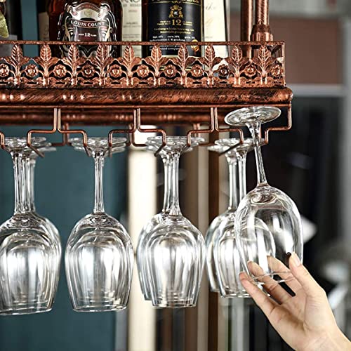 Wine Racks Adjustable Metal Ceiling-Type Wine Holder,Wall Mounted Wine Bottle Holder Hanging Wine Glass Racks,let Stemware Racks,Vintage Home Decor Racks,Bronze,80x35cm The New Fashionable
