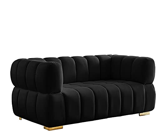 Meridian Furniture Gwen Collection Velvet Upholstered Loveseat with Deep Biscuit Tufting, Navy