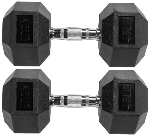 Signature Fitness Premium Rubber Encased Hex Dumbbell, Pairs