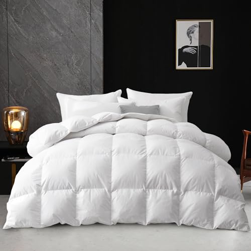 Goose Feather and Down Comforter King Size -All Season White Duvet Insert, Ultra Soft 100% Cotton Cover 106 x 90 inches with 8 Corner Tabs