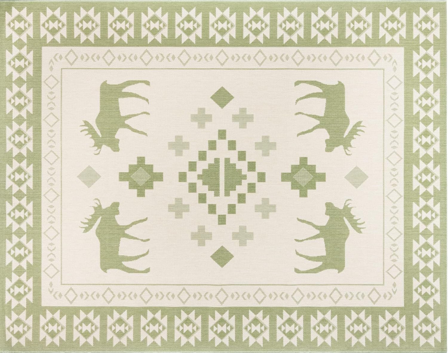Gertmenian Indoor Outdoor Area Rug, Classic Flatweave, Washable, Stain & UV Resistant Carpet, Deck, Patio, Poolside & Mudroom, 8x10 Ft Large, State Alaska Alces Alces Moose Elk, Green Teal, 22927