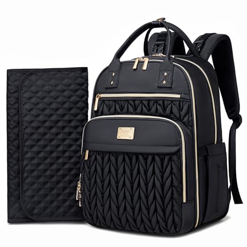 Diaper Bag Backpack, Stylish Baby Diaper Bag, Waterproof Travel Diaper Backpack with Changing Pad, Stroller Straps (Black)