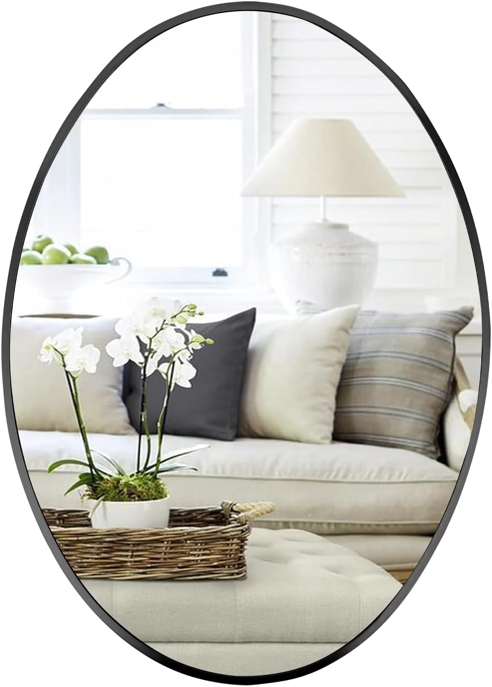 24''x 36'' Oval Bathroom Mirror,Black Oval Wall Mirror,Brushed Metal Frame Oval Mirror for Bathroom, Living Room, Entryway,Vanity,Hang Horizontally Or Vertically