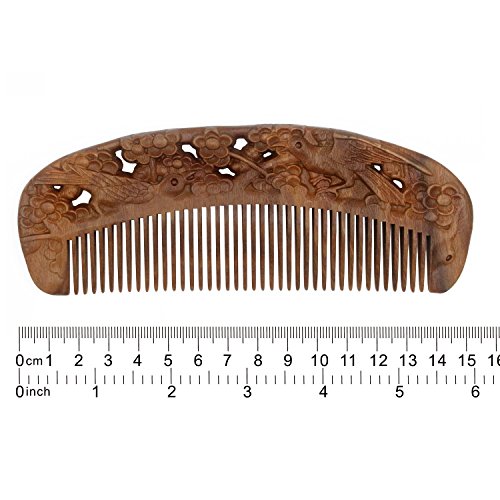 YOY Handmade Carved Natural Sandalwood Hair Comb - Anti-static No Snag Brush for Men's Mustache Beard Care Anti Dandruff Women Girls Head Hair Accessory (HC1004)