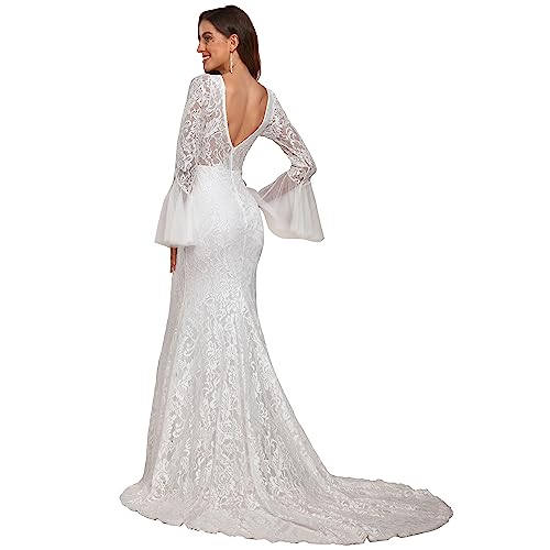 Ever-Pretty Women Sweetheart Illusion Neckline Lace Applique Bodycon Mermaid Wedding Dress 90354