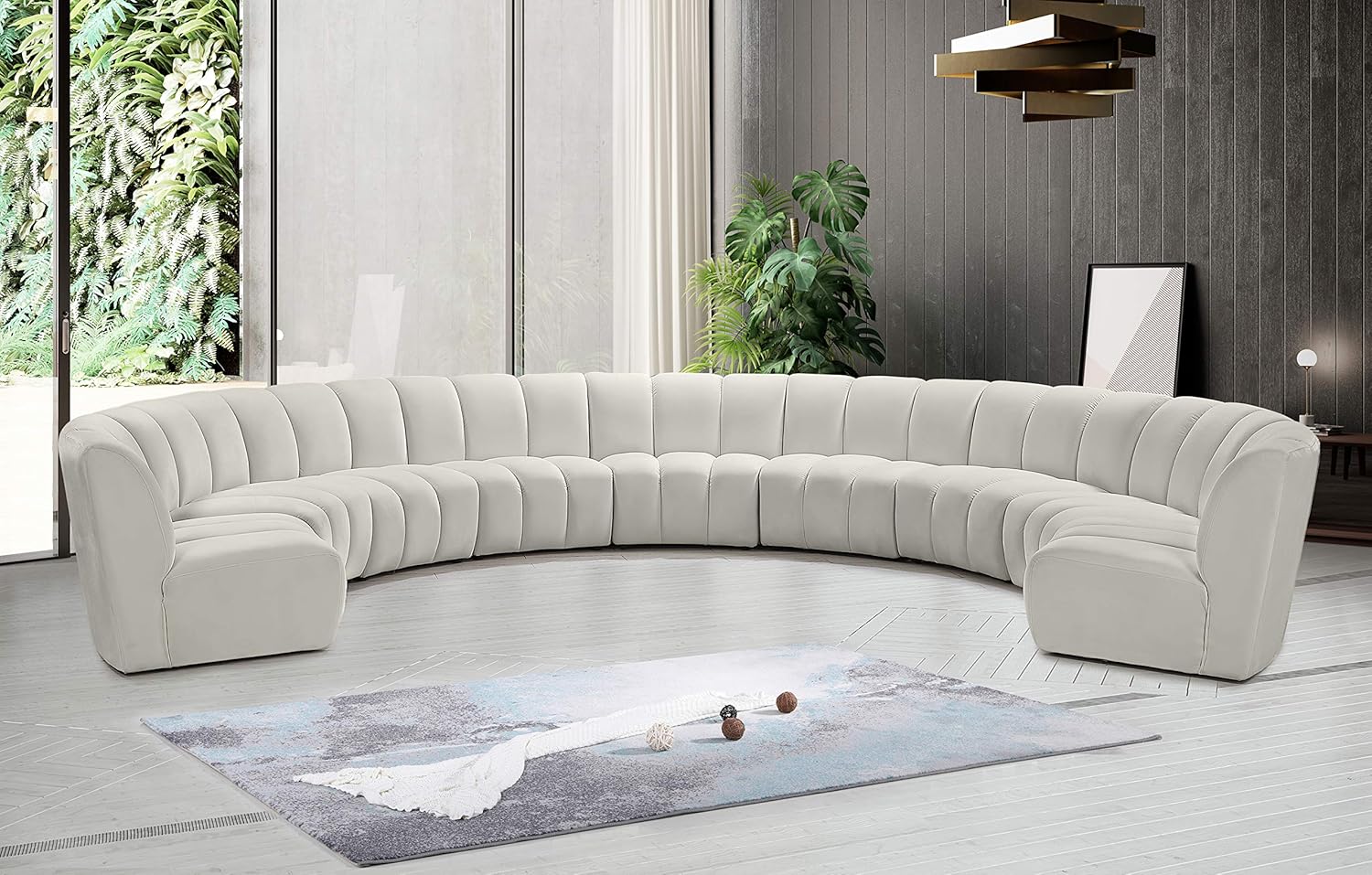 Meridian Furniture Infinity Collection Modern | Contemporary Modular Sectional with Luxurious Deep Channel Tufting, 9 Piece, Cream