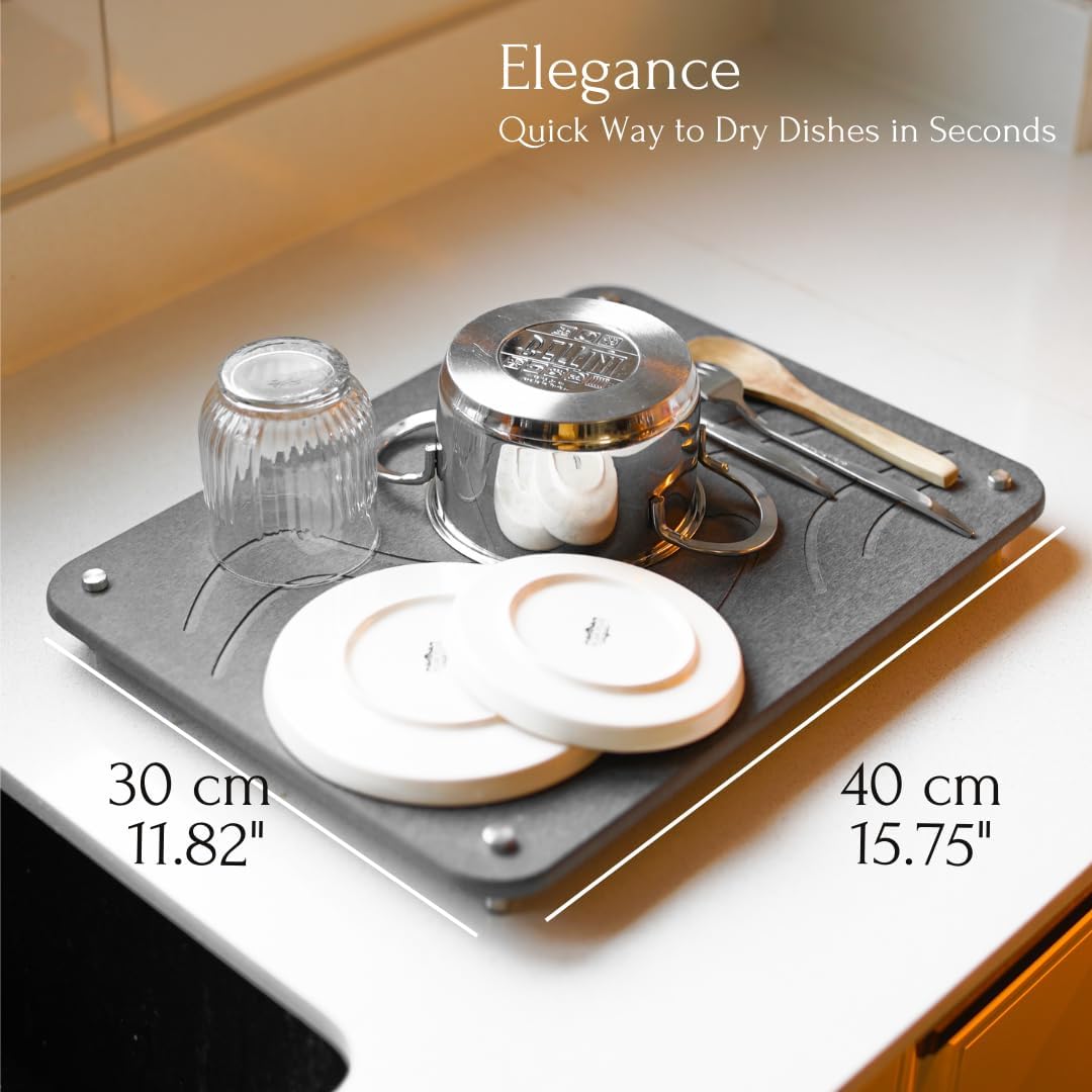 Set of Stone Dish Drying Mat - Kitchen Counter and Kitchen Sink Tray Sponge Holder - Water Absorbing Stone Tray for Sink & Instant Dry Kitchen Sink Caddy – Fast Drying Stone Sink Tray