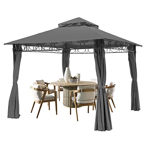 Canopy Gazebo 10 x 13 FT Double Vent Gazebo Tent UV Protection Outdoor Gazebo Canopy with Double Roof 4 Sidewalls Curtains Zippers for Patio Garden Backyard, Grey