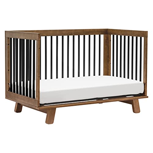 babyletto Hudson 3-in-1 Convertible Crib with Toddler Bed Conversion Kit in Natural Walnut/Black, Greenguard Gold Certified
