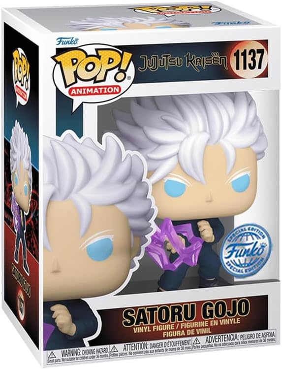 Pop Animation: Jujutsu Kaisen Satoru Gojo Unmasked with Hollow Purple Special Edition Exclusive Vinyl Figure Bundle with Compatible Funko Box Protector