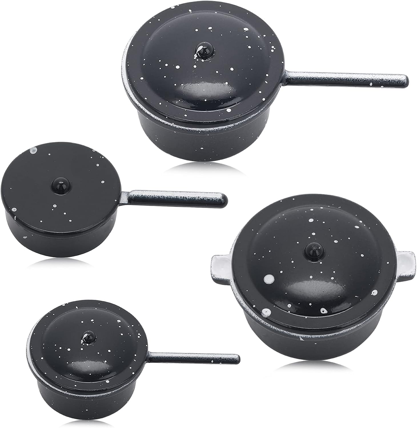Dollhouse Kitchen Cookware Set, 4Pcs Miniature Metal Pots and Pans Dollhouse Decoration Accessories Kitchen Accessories Party Supplies for Dollhouse Decors