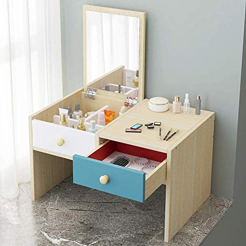 Storage Organizer Mini Makeup Vanity Desk for Home Bedroom, Easy Assembly, 2 Drawers, Small Dressing Table (Color : Natural-b, Size : 60x40x37cm) (Natural a)