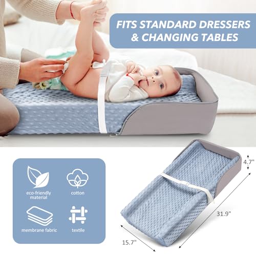Portable Baby Diaper Changing Pad with Soft Cover & Handle, Waterproof Lining Foam Contoured Changing Table Pad for Dresser, Prefect Gift for Travel Outdoor (32”×16”)