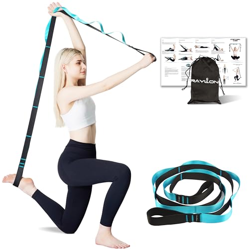 Stretching Strap Yoga Strap for Physical Therapy, 10 loops 1.6” W x 6.5’ L Pilate Strap for Stretching, Non-Elastic Stretch Strap for Exercise, Dancing , Leg Stretcher Belt, Stretch Band for Women & Men with Exercise Book