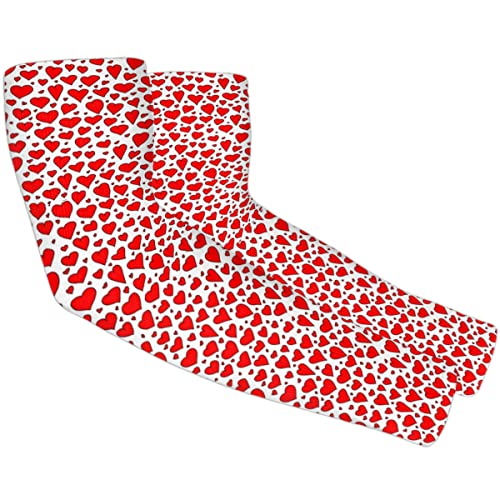 Red Heart UV Sun Protection Arm Sleeves for Women Men Cooling Sports Sleeves for Golf Running Cycling