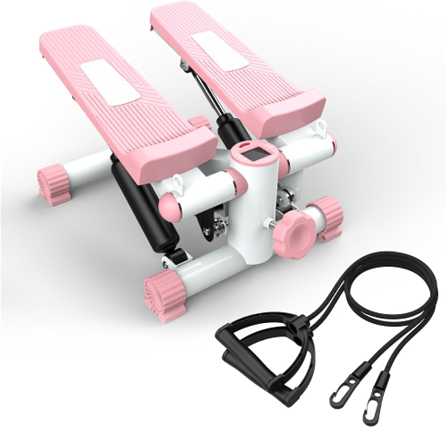 Mini Steppers for Exercise, Stair Stepper with Resistance Bands, Mini Stepper with 300LBS Loading Capacity, Hydraulic Fitness Stepper with LCD Monitor(Pink)