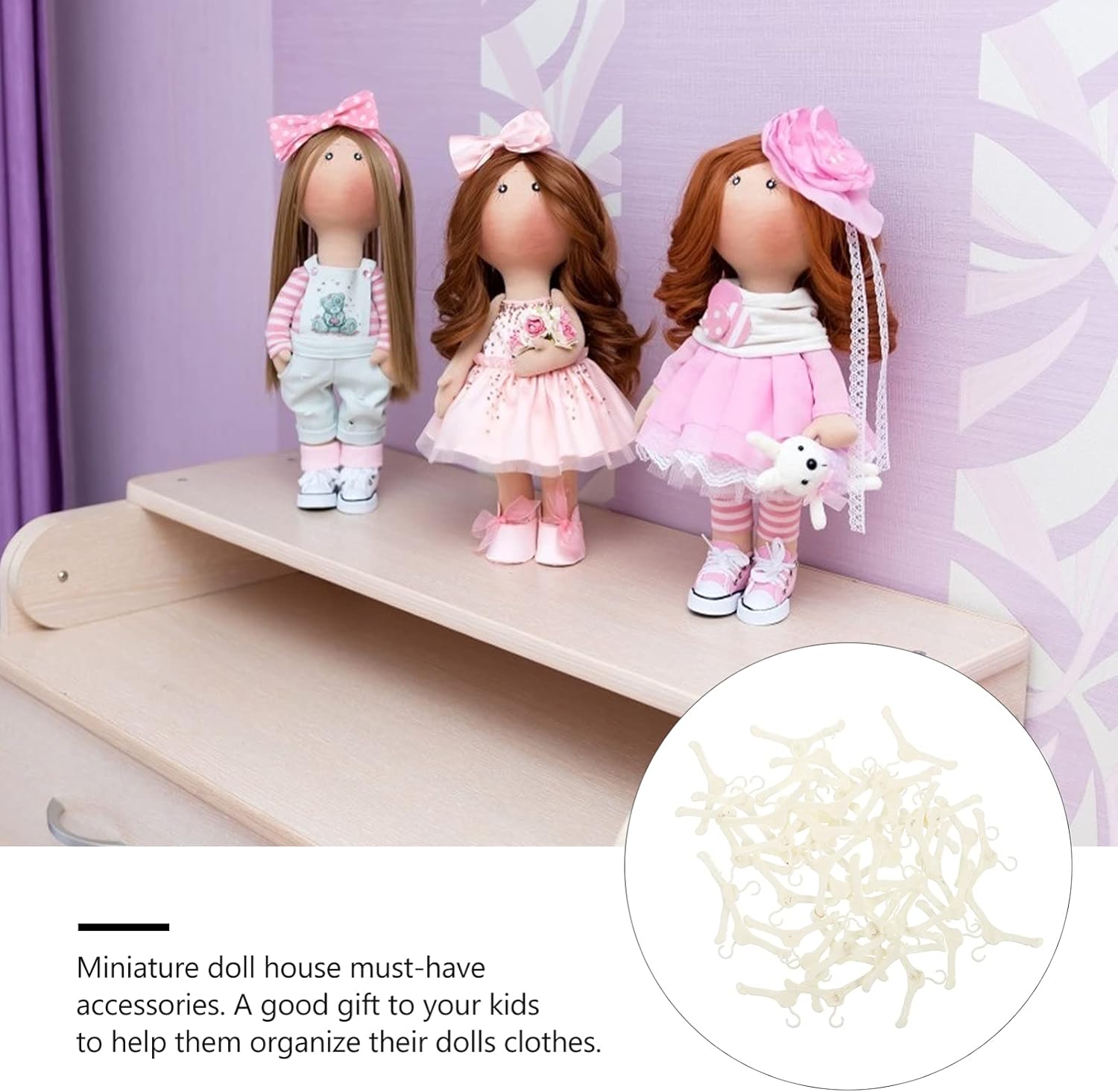 50pcs Doll Hanger Mini Hanger Toys Doll Gown Hangers Holder Miniature Dress Hanger Miniature Coat Hanger Girl Outfit Doll Clothes Hanger Rack Wardrobe Plastic Key Hook White Baby