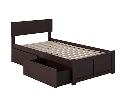 AFI Orlando Twin XL Size Platform Bed with Footboard & Storage Drawers in White