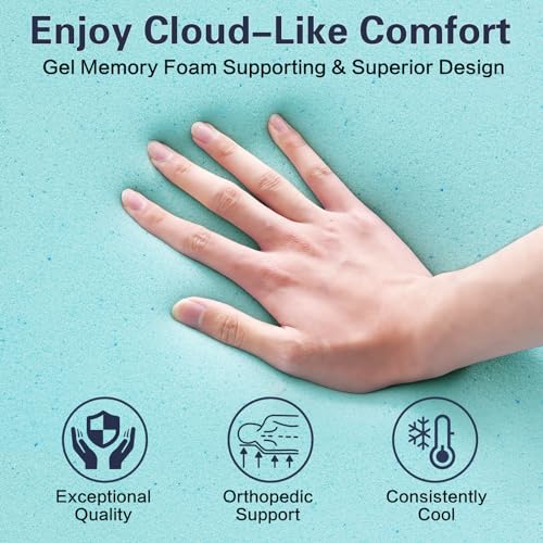 Memory Foam Mattress Topper Queen Size Bed Topper Queen 3’’ Inch High Density Mattress Cooling Gel Thick Topper for Back Pain Relief Best Soft Bed with Cover Top Mattress (60x80 Inch)