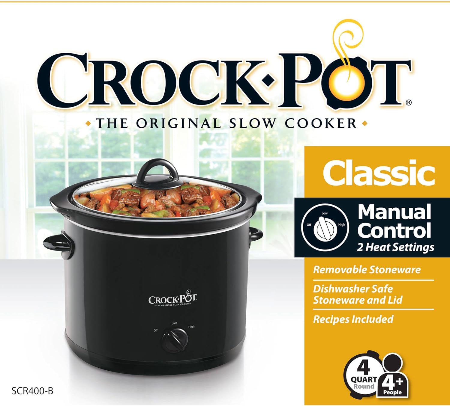 Crock-Pot SCR400-B 4-Quart Manual Slow Cooker, Black