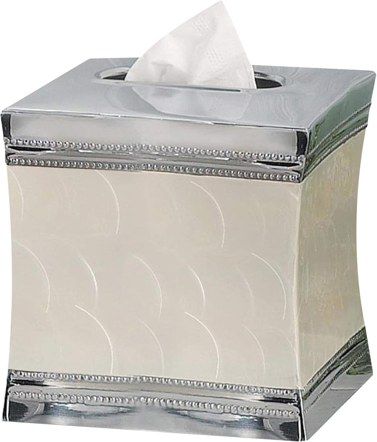 nu steel Chr Fantasy Boutique Cover, Stainless Steel Square Facial Tissue Box Holder for Bathroom Vanity Countertops,Bedroom Dressers-MOP, Enamel with Chrome Plated Trim