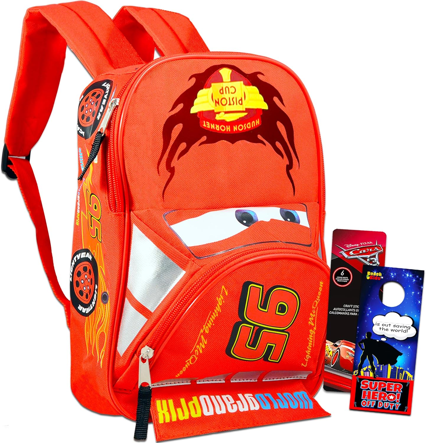 Disney Cars Lightning McQueen Backpack for Kids Bundle ~ Deluxe 16