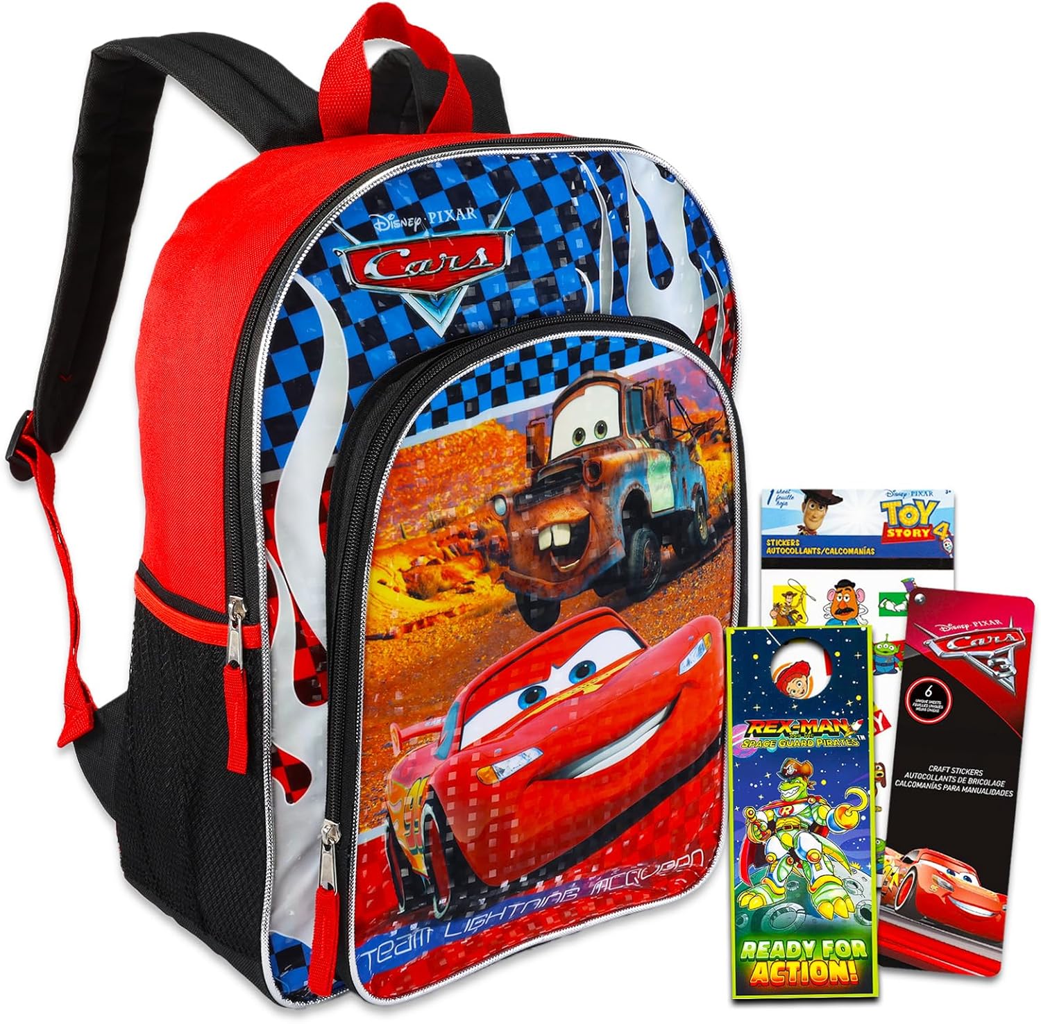 Disney Cars Backpack School Set for Boys Kids ~ Bundle with Deluxe 16 Inch Cars Lightning McQueen School Bag, 350+ Stickers, and More (Disney Cars School Supplies)