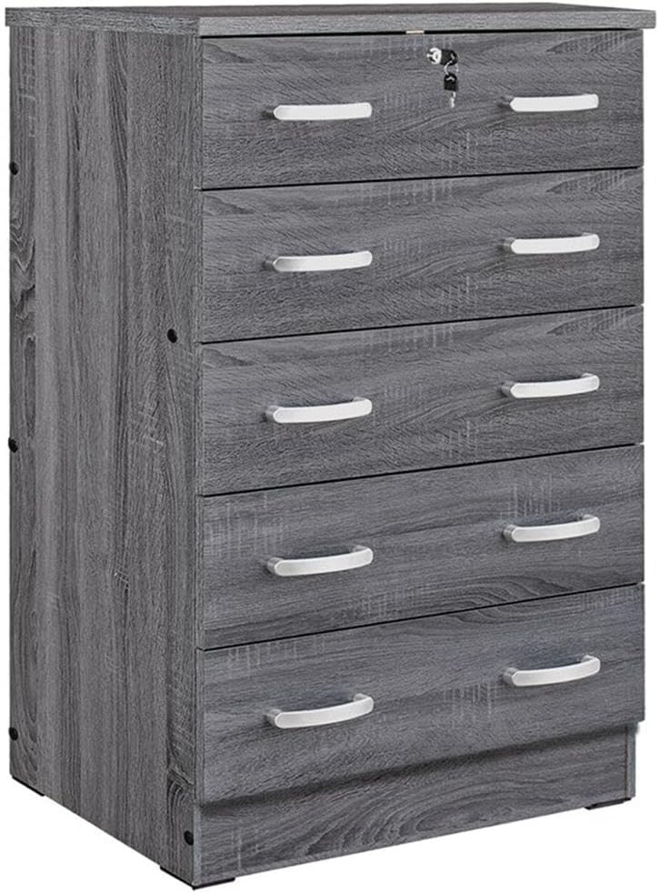 Pemberly Row Contemporary 5-Drawer Engineered Wood Chest with Lock in Gray