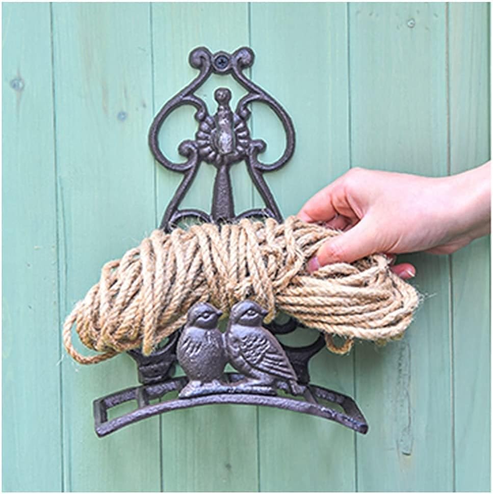 Cast Iron Garden Hose Holder, Hanger Organizer Hose Hanger Reel for Garage Yard Garden Lawn, Wall Mount Hanger Brown Cast Iron, Hose Butler Water Pipe Storage Rack